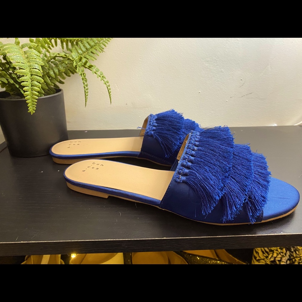 Royal Blue Fringe Slides 9 Wide